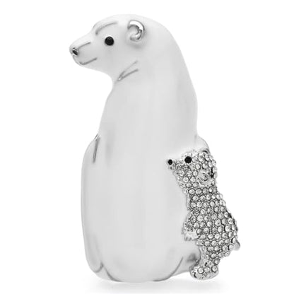 White Bear Brooches For Women Enamel Rhinestone Polar Bear Animal Brooch Pins