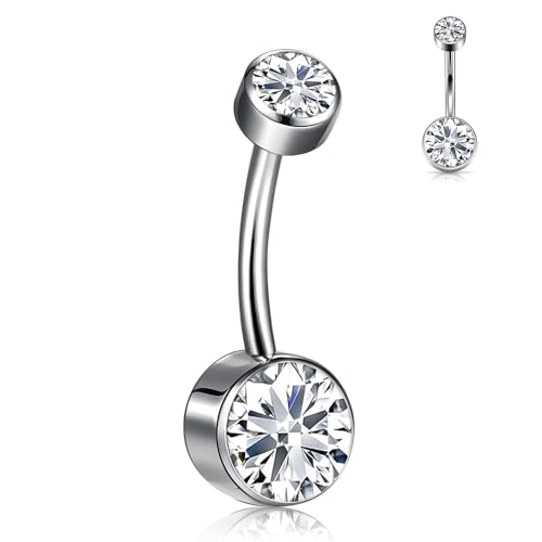 Titanium Floating Belly Button Rings 14G, ASTM F136 Implant-Grade Curved Barbell, Internal Thread with 6mm Teardrop Gems, Sparkle Navel Piercing Jewelry, 10mm/12mm Length - color: Silver-Clear cz, size: 1/2"(12mm)