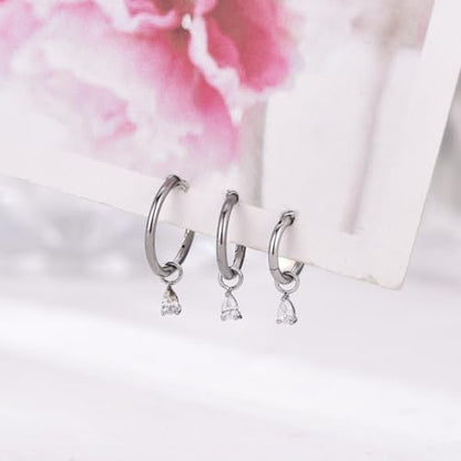 Ourania 16G Gold Stainless Steel Zircon Dangle Huggie Hoop Rook Piercing Helix Hoop Earring Tragus Hoop Cartilage Piercing for Women - color: Triangle Silver 2PCS, size: 1.2*8mm 2pcs