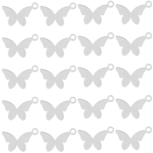 SUNNYCLUE 1 Box 30Pcs Stainless Steel Butterfly Charms Silver Stamping Blanks Metal Engraving Small Insect Cute Animal Dangle Pendants for Jewelry Making Supplies Necklaces Earrings DIY Craftings - color: Silver
