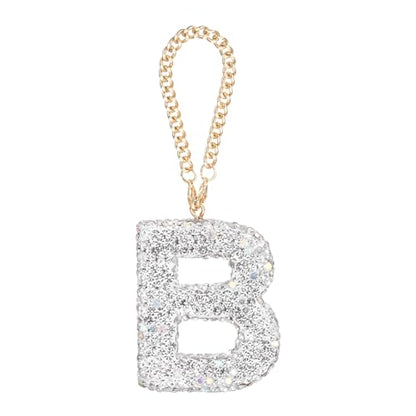 MECCANIXITY Bling Car Letter Charm, Initial B Letter Interior Car Rear View Mirror Decoration Hanging Crystal Ornaments for Women Bags Water Cup DIY Craft, Silver - style: Letter B