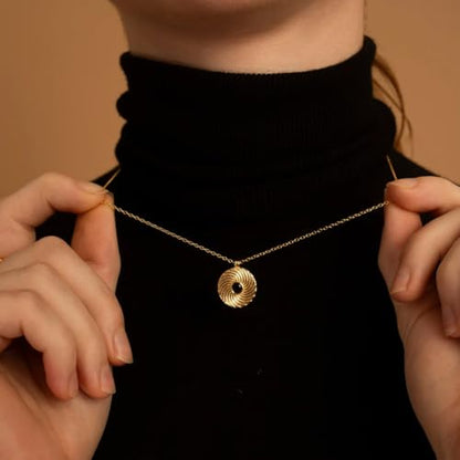 Gold Necklace For Women, Layered 14K Real Gold Plated Necklaces For Women,Dainty Gold Paperclip Chain Tear Circle CZ Pendant Necklace Stack,Trendy Gold Jewelry Set Gifts - style: Black CZ Diamond Circle Pendant-Gold