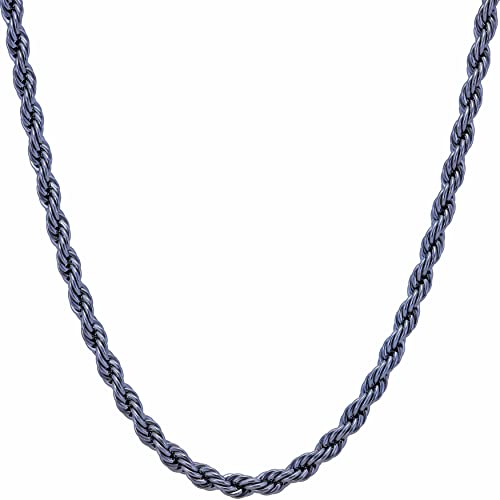 LIFETIME JEWELRY 4mm Twisted Rope Chain Necklace for Men & Women Stainless Steel | Black | Gunmetal | Diamond Cut 16 to 36 Inches - color: Gunmetal, size: 18 inches