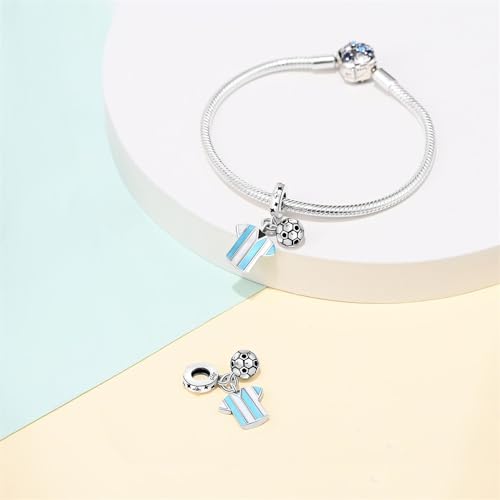 Pandach 925 Sterling Silver Charms for Bracelet&Necklace Dangle Pendant Bead with 5A Cubic Zirconia Stones,Jewelry Beads Gifts for Women - style: Argentina Football Charm