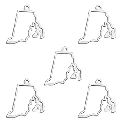 kkjoy 5Pcs Hollow Continents Maps of USA Pendant Charms for Jewelry Making and Crafting, Stainless Steel Mini Charm Craft Supplies Accessories for DIY Bracelet Necklace Earrings - color: Hollow Rhode Island Map - Silver