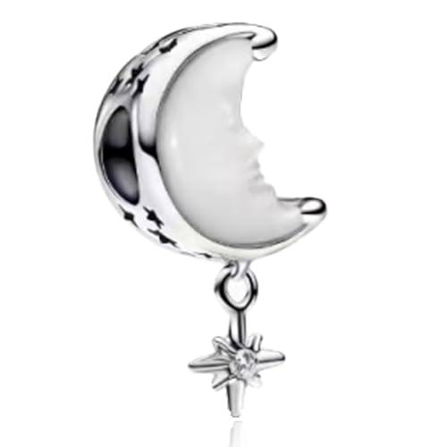 S925 Bead Pendant Charms for Bracelets Necklaces, Compatible with Pandora, Jewelry Making DIY - style: Moon & Star Charm