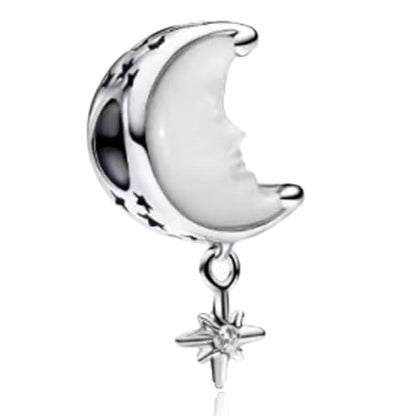 S925 Bead Pendant Charms for Bracelets Necklaces, Compatible with Pandora, Jewelry Making DIY - style: Moon & Star Charm