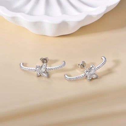 CZ Suspender Cuff Stud Earrings Wrap Earlobe Silver Post Cubic Zirconia Minimalist Jewelry for Women - color: Silver Butterfly CZ