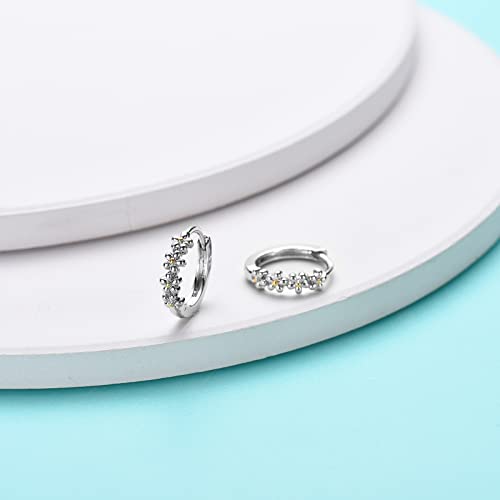 Sterling Silver Hoop Earrings for Women, Dainty Small Huggie Hoop Earrings | Hypoallergenic Daisy Color Cubic Zirconia Flower Hoops Earring Jewellery Gifts for Ladies Birthday Wedding, 12mm Hoop - color: Yellow-dot