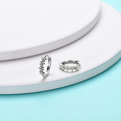 Sterling Silver Hoop Earrings for Women, Dainty Small Huggie Hoop Earrings | Hypoallergenic Daisy Color Cubic Zirconia Flower Hoops Earring Jewellery Gifts for Ladies Birthday Wedding, 12mm Hoop - color: Yellow-dot