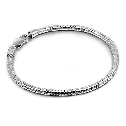 Dankadi Italy Smooth 3MM 4MM Round Snake Chain Bracelet Solid 925 Sterling Silver Men Women 6.3" 6.7" 7" 7.5" 8" 8.5" 9" 9.5" Bangle Charm Jewelry Gift - color: 3MM, size: 6.7 inches