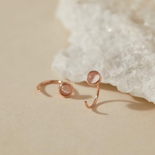 CHIC & ARTSY 925 Sterling Silver Half Hoop Earrings for Women, Dainty Huggie Hoops with Synthetic Opal, Moonstone, CZ & Gemstones, Lightweight Comfort Fit Everyday Elegant Jewelry - color: Synthetic Moonstone/Rose Gold Plated Silver