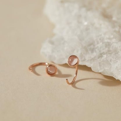 CHIC & ARTSY 925 Sterling Silver Half Hoop Earrings for Women, Dainty Huggie Hoops with Synthetic Opal, Moonstone, CZ & Gemstones, Lightweight Comfort Fit Everyday Elegant Jewelry - color: Synthetic Moonstone/Rose Gold Plated Silver