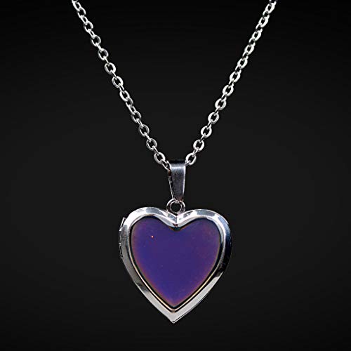 FM FM42 Temperature Sensing Color Changing Pendant Necklace with 19.29" Stainless Steel Rolo Chain - color: Heart Openable Locket