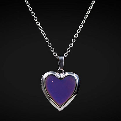 FM FM42 Temperature Sensing Color Changing Pendant Necklace with 19.29" Stainless Steel Rolo Chain - color: Heart Openable Locket