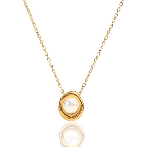 Unisex Celestial Gold Pendant Necklaces, Sun/Moon/Star/Angle Celestial Elements Unisex Choker Gold Lover Chains for Men and Women Jewelry - color: Pearl Drop - Round