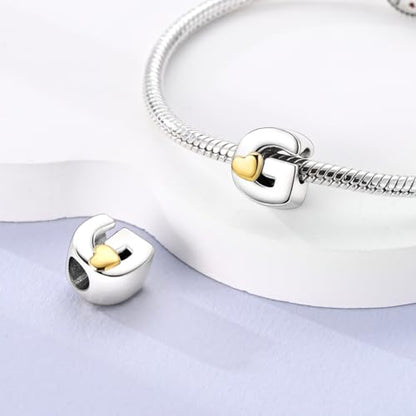 925 Sterling Silver Letter Charms A-Z for Bracelet Necklace Alphabet Bead | Heart letter A B C D G J charm initial gold Pendant beads Jewelry Gift for Women - color: Letter G