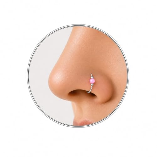Jolliz Opal Nose Rings Hoops – 24 Gauge Classic Design, Elegant Nose Rings for Women & hypoallergenic Nose Piercings Jewelry Perfect for Any Occasion with Comfortable Fit - color: Pink Opal Silver