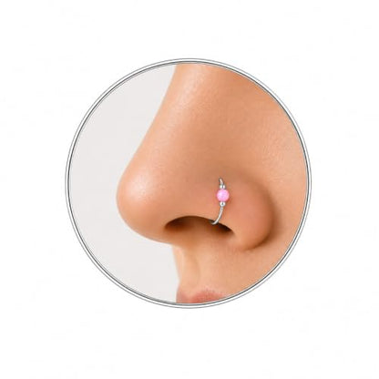 Jolliz Opal Nose Rings Hoops – 24 Gauge Classic Design, Elegant Nose Rings for Women & hypoallergenic Nose Piercings Jewelry Perfect for Any Occasion with Comfortable Fit - color: Pink Opal Silver