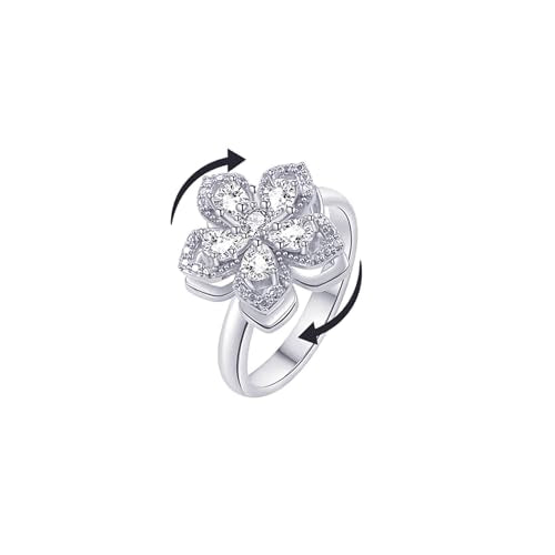 Sunflower Fidget Ring for Women Gold Anxiety Crystal Rings Cubic Zirconia Sunflower Open Adjustable Fidget Ring Spinner Sun Ring for Men Trendy Jewelry - color: Silver White