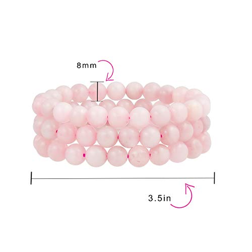 Bling Jewelry Genuine 8MM Gemstone Ball Bead Stretch Bracelet Stackable (3 Set) - color: Light Pink