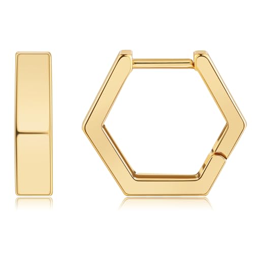Gacimy Small Gold Huggie Hoop Earrings for Women | 14k Gold Plated, Small Hoop Earings for Women, 1/2 Inch Yellow Color Earrings - color: Gold, size: Hexagonal