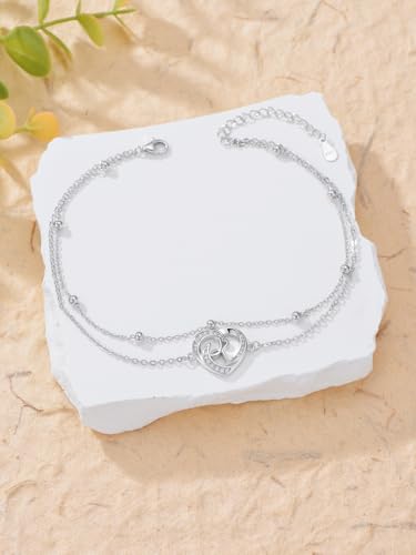 Dorunmo Initial Anklet 925 Sterling Silver Letter A-Z Layered Heart Anklet Beach Jewelry Birthday Gifts for Women - color: K