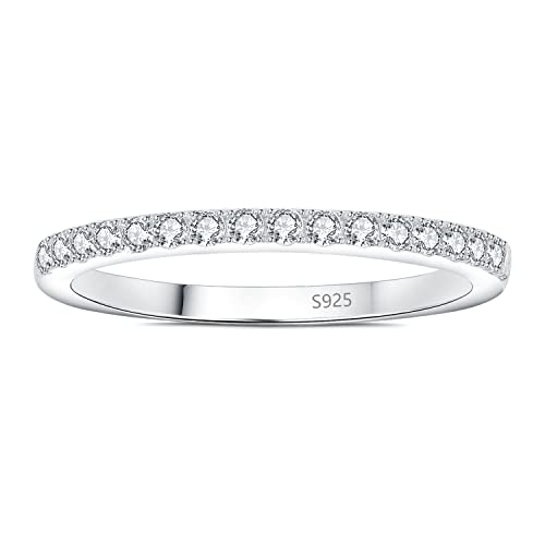 JewelryPalace 6 Stone Cubic Zirconia Half Eternity Stackable Wedding Rings for Women, 14K White Yellow Rose Gold Plated 925 Sterling Silver Promise Rings for Her, Simulated Diamond Wedding Band Ring - color: A-half eternity-sterling silver