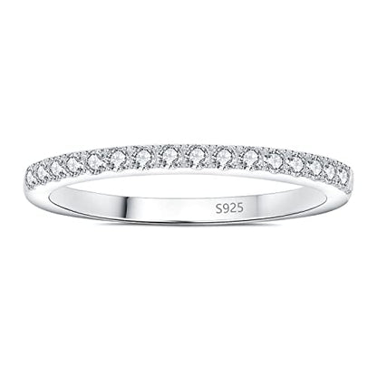 JewelryPalace 6 Stone Cubic Zirconia Half Eternity Stackable Wedding Rings for Women, 14K White Yellow Rose Gold Plated 925 Sterling Silver Promise Rings for Her, Simulated Diamond Wedding Band Ring - color: A-half eternity-sterling silver