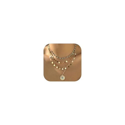 HUASAI Boho Necklaces for Women Dainty Layered Choker Necklace Bohemian Turquoise Necklace Statement Jewelry Western Cowgirl Country Concert Outfits Accessories - color: A-Gold Boho
