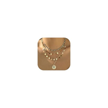 HUASAI Boho Necklaces for Women Dainty Layered Choker Necklace Bohemian Turquoise Necklace Statement Jewelry Western Cowgirl Country Concert Outfits Accessories - color: A-Gold Boho