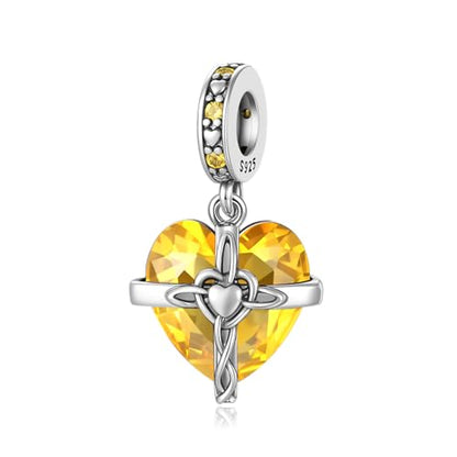 LNQOBU Birthstone Charm for Bracelets,925 Sterling Silve Heart Dangle Charms for Pandora Bracelets - color: K-November