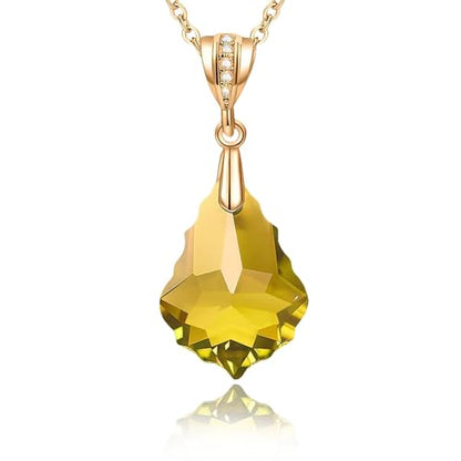 EVEVIC Teardrop Austrian Crystal Charm Pendant Necklace for Women | 14K Gold Plated,Adjustable Chain Fit,Elegant Teardrop Crystal,Gift Box Included,Perfect for Daily Wear and Special Events - color: Yellow