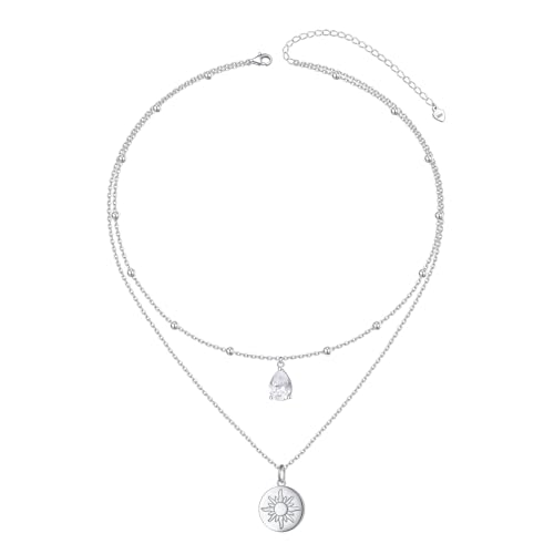 Yearace Choker Necklaces for Women S925 Sterling Silver Sideways Cross/Butterfly/Handcuffs/Infinity Interlocking/Chakra Choker Necklace Dainty Sideways Cross Necklace Jewelry Gift - style: Layered Sun 16+14+2''