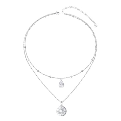 Yearace Choker Necklaces for Women S925 Sterling Silver Sideways Cross/Butterfly/Handcuffs/Infinity Interlocking/Chakra Choker Necklace Dainty Sideways Cross Necklace Jewelry Gift - style: Layered Sun 16+14+2''