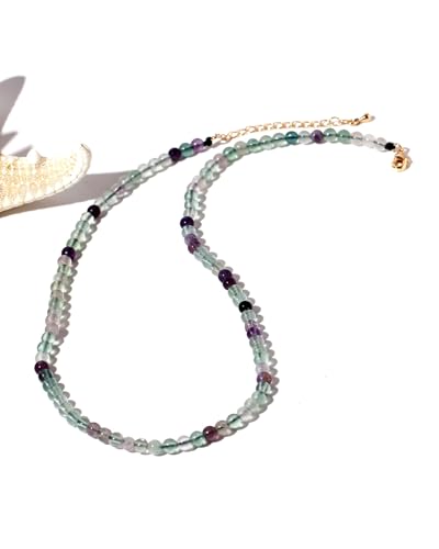 Simple 4mm Gemstones and Crystals Choker Necklace Unisex 16"-18" | Necklaces for Women Men, Adjustable, 40-45 cm Chain Length, Handmade, Spiritual Gemstones, Positive Energy, Daily Wear - style: Fluorite