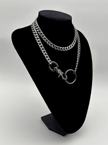 paloli Women's Slip Chain Rainbow Heart O-Ring Chunky Chain Necklace, Rays Cuban Long Layered Jewelry, Adjustable Lariat Y-Necklace Heart Loop Choker - color: N-Oring-Black