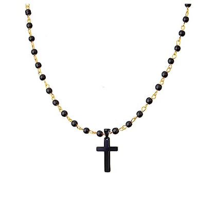 Small Dainty Cross Necklace Pendant Bohemian Turquoise Seed Bead Beaded Necklace Choker for Women Men Faith Jewelry Gift - color: 06 Black