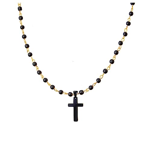 Small Dainty Cross Necklace Pendant Bohemian Turquoise Seed Bead Beaded Necklace Choker for Women Men Faith Jewelry Gift - color: 06 Black