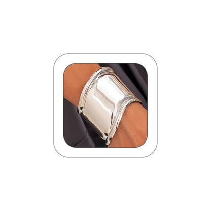 Chunky Silver Arm Cuff Bracelet for Women Trendy Thick Adjustable Wide Bicep Wrist Cuff Bangles Exaggerated Punk Open Bracelet Birthday Jewelry Gifts - color: Silver
