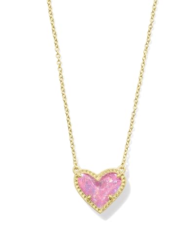 Kendra Scott Ari Heart Adjustable Length Pendant Necklace for Women, Fashion Jewelry - color: GOLD - PINK IRIDESCENT GLITTER GLASS