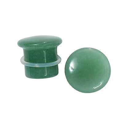 Pierced Owl Natural Green Aventurine Stone Single Flare Plugs with Clear O-Rings, Sold as a Pair - style: 8mm (0GA)