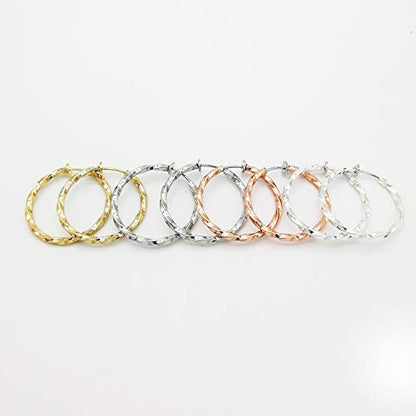LAXPICOL Twisted Clip On Earrings 4PCS Different Color Gold Silver Black Rose 1.18IN .57IN .96IN .36IN Hoop Earrings Clip On Earrings for Women No Piercing - color: 1.18in
