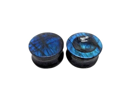 Natural Labradorite Tunnels Blue And Multiple Fire Double Flare Ear Gauge & Plugs Earring Convex & Concave - size: 20mm