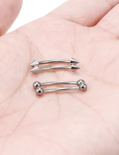 Jenxnjsjo 20/18/16g F136 Titanium Eyebrow Piercing Jewelry Rook Earring Vertical Labret Jewelry 6/8/10/12mm Curved Barbell for Women Men - size: 16g*12mm