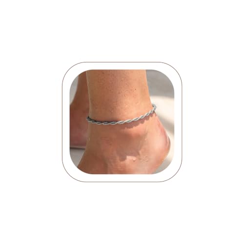 U7 Ankle Bracelets for Women Stainless Steel Waterproof Tarnish Resistant | 18K Gold Plated/Silver/Rose Gold Anklets, Cuban Chain Anklet Bracelets, Perfect for Summer Beach and Vacation Outfits - color: Stainless Steel-3mm-Rope Chain
