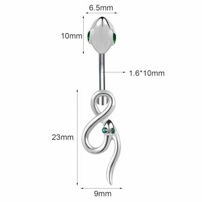 14G Surgical Stainless Steel Dangle Belly Button Rings for Women Belly Ring Dangling Piercing Jewelry CZ Snake lizard Skull Spider bat Halloween Party Punk Rock - style: Green eyed snake shape