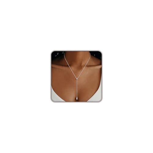 14K Gold Plated Layered Lariat Necklace for Women - Waterproof Non-Tarnish Dainty Gold Chain Necklace, Long Boho Statement Jewelry for Wedding, Prom, Summer Vacation Gifts - color: Drop Y Necklace-Silver