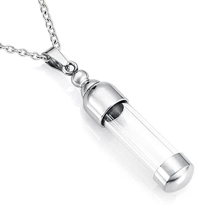 SIYUU Floating Glass Locket Urn Necklaces for Ashes Stainless Steel Cremation Jewelry Memorial Ashes Holder Keepsake Funeral Jewelry - color: Cylinder