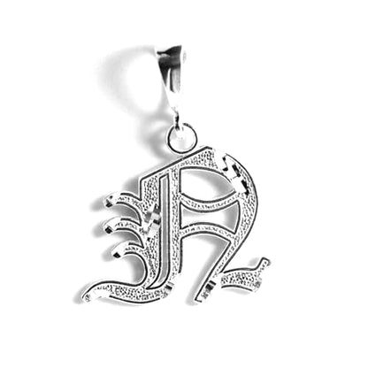 Personalized Gothic Old English Sterling Silver Initial A-Z Pendant. - style: N